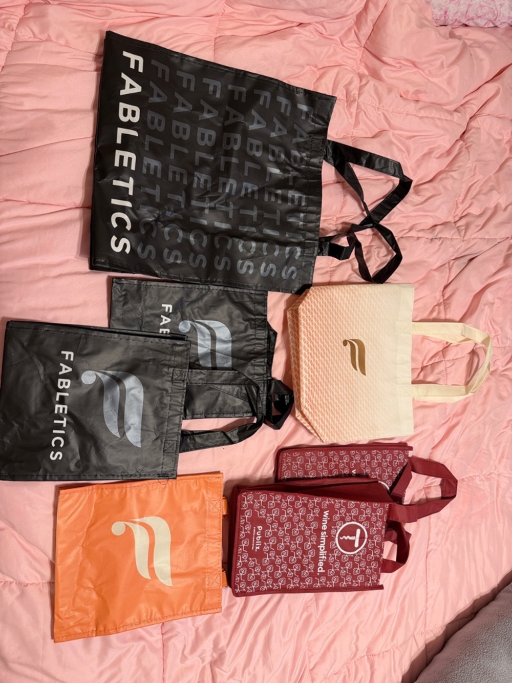 Fabletics Reusable Tote Bag Set - Black, Cream, Orange & Maroon